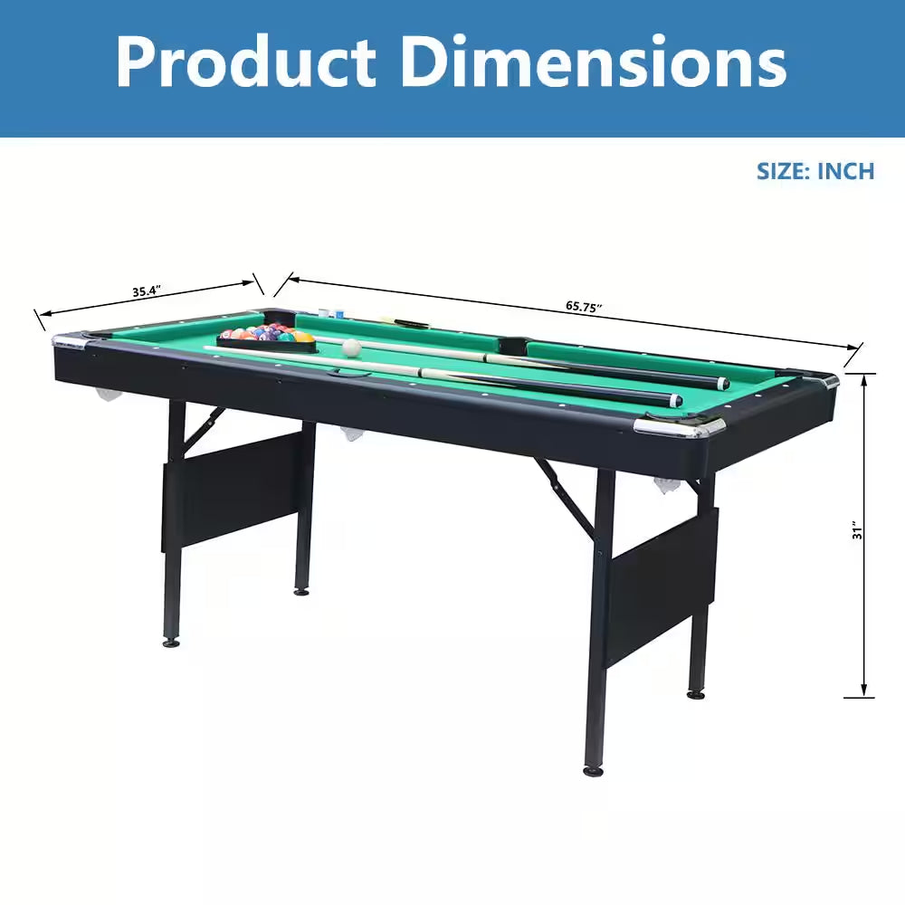 65.75 In. Green Portable Pool Table Game Billiard Table - Includes Full Set of Balls 1 Brush 1 Triangle Rack 2 Chalk — product view 9