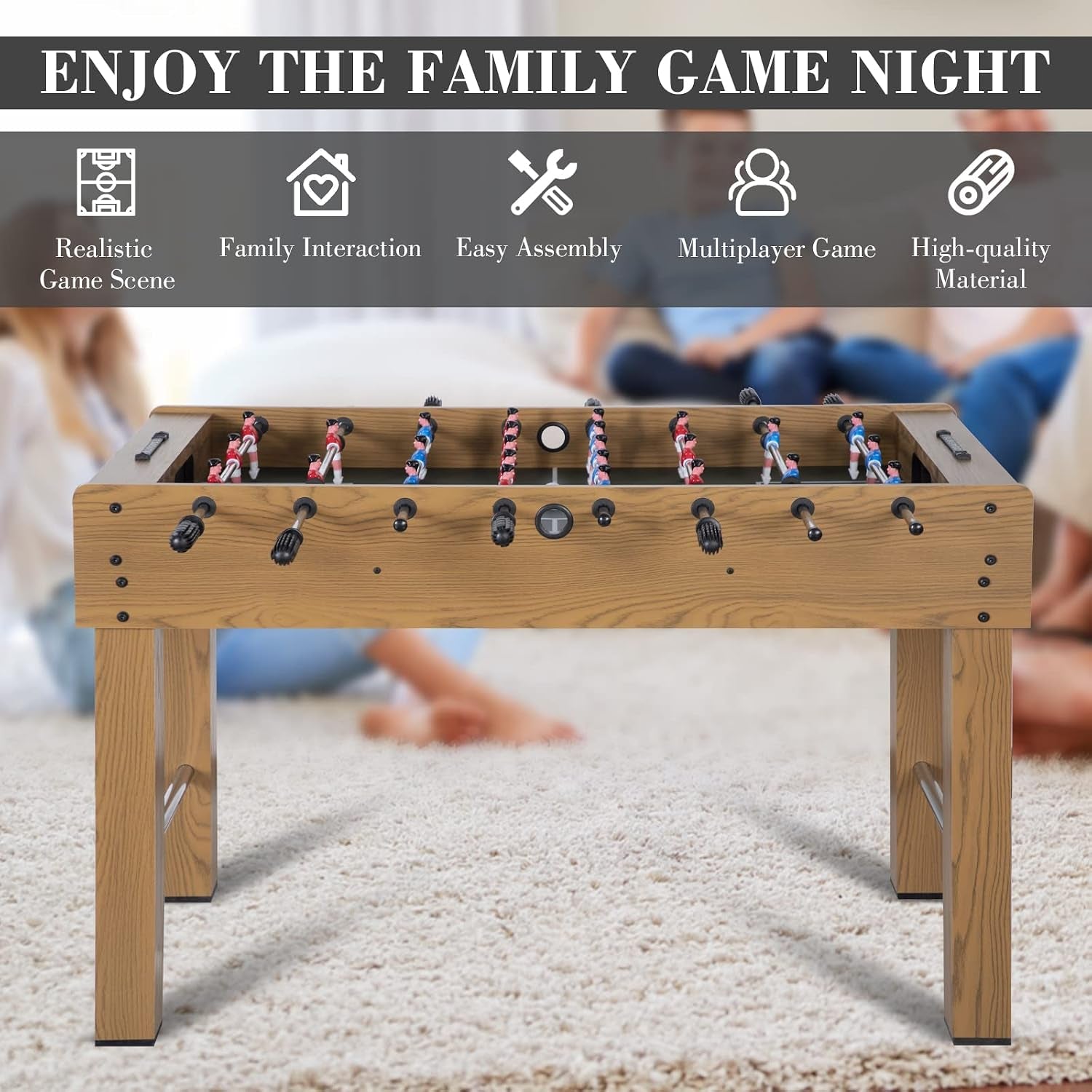 48In Foosball Table, Competition Sized Soccer Table W/ 2 Balls, 2 Cup Holders 2X4Ft for Kids, Adults, Suit for 4 Players, Football Table for Home, Game Room, Arcade — product view 6