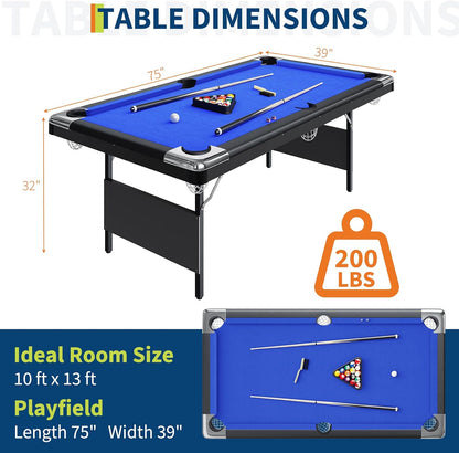 6 or 7 Ft Billiards Table, Portable Billiards Tables, Pool Tables for Full Size, Pool Table Set for Family Game Room, Adult Rrec Room, Basements, Man Cave or Garage — product view 3