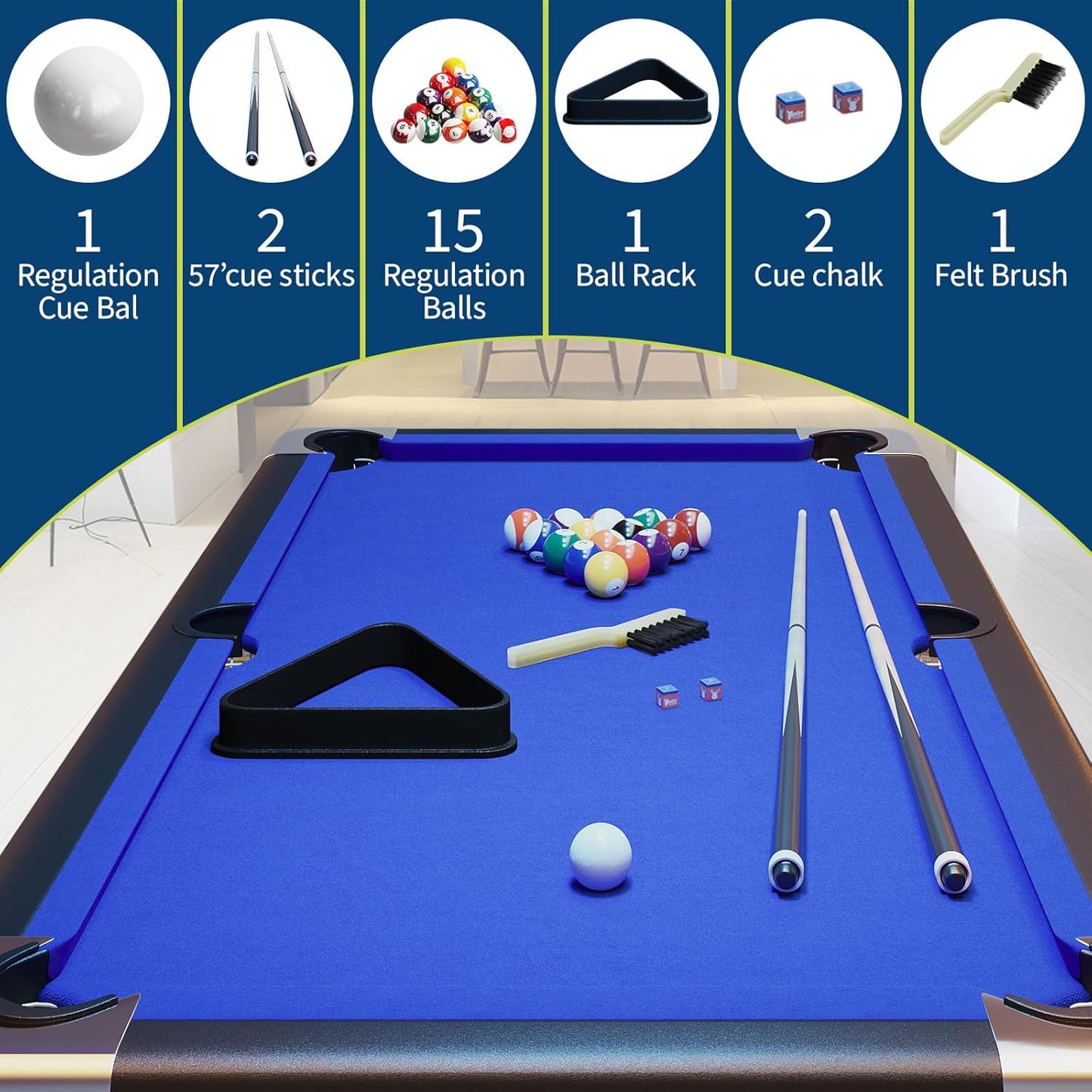 6 or 7 Ft Billiards Table, Portable Billiards Tables, Pool Tables for Full Size, Pool Table Set for Family Game Room, Adult Rrec Room, Basements, Man Cave or Garage — product view 6