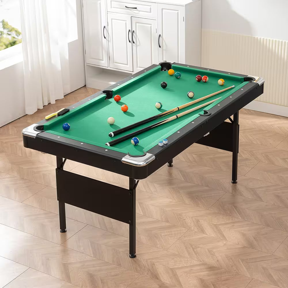 65.75 In. Green Portable Pool Table Game Billiard Table - Includes Full Set of Balls 1 Brush 1 Triangle Rack 2 Chalk — product view 3