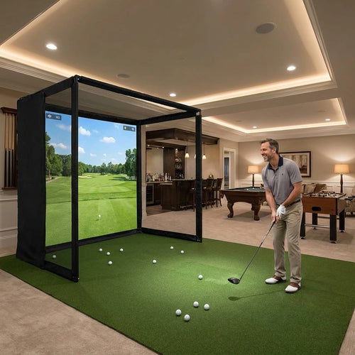 Featured outcome: Golf Simulator Enclosure for Home Instant Quick and Easy Tool-Free Setup in 5 Mins Golf Hittig Cage - Complete Set with Heavy Duty Frame,Hd Impact Screen and Putting Green Turf (8X8 Ft)