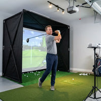 Golf Simulator Enclosure Designed for Home Practice, 8X8 Ft, Tool-Free Setup, HD Impact Screen, Heavy Duty Frame — Lifestyle