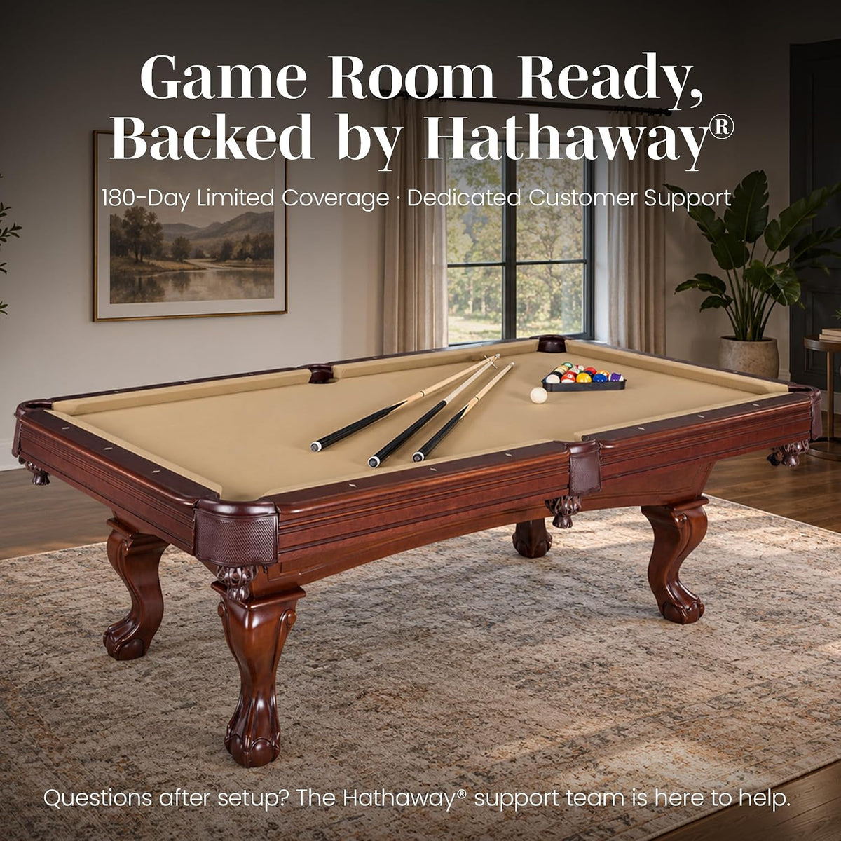 Augusta 8 Ft Furniture Pool Table – Includes Cue Sticks, Billiard Balls – Classic Design Perfect for Family, Home, Dining, or Living Room