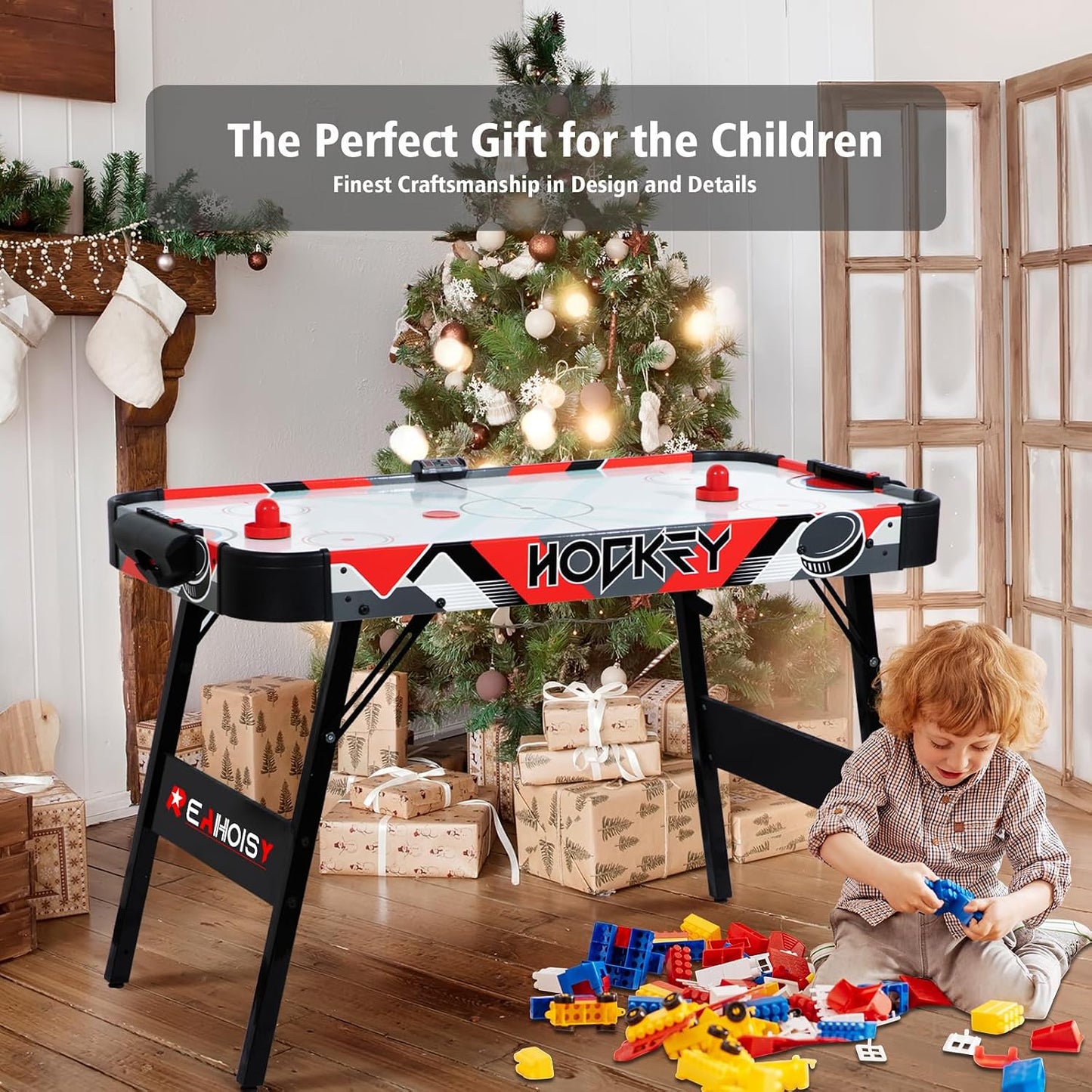 Foldable Air Hockey Table, Folding Indoor Hockey Game Table with Powerful Motor, Accurate Digital LED Scoreboard, Includes 2 Pucks and 2 Pushers, Perfect for Kids and Adults — product view 2