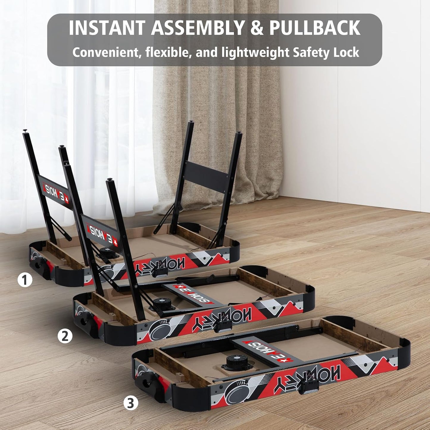 Foldable Air Hockey Table, Folding Indoor Hockey Game Table with Powerful Motor, Accurate Digital LED Scoreboard, Includes 2 Pucks and 2 Pushers, Perfect for Kids and Adults — product view 3
