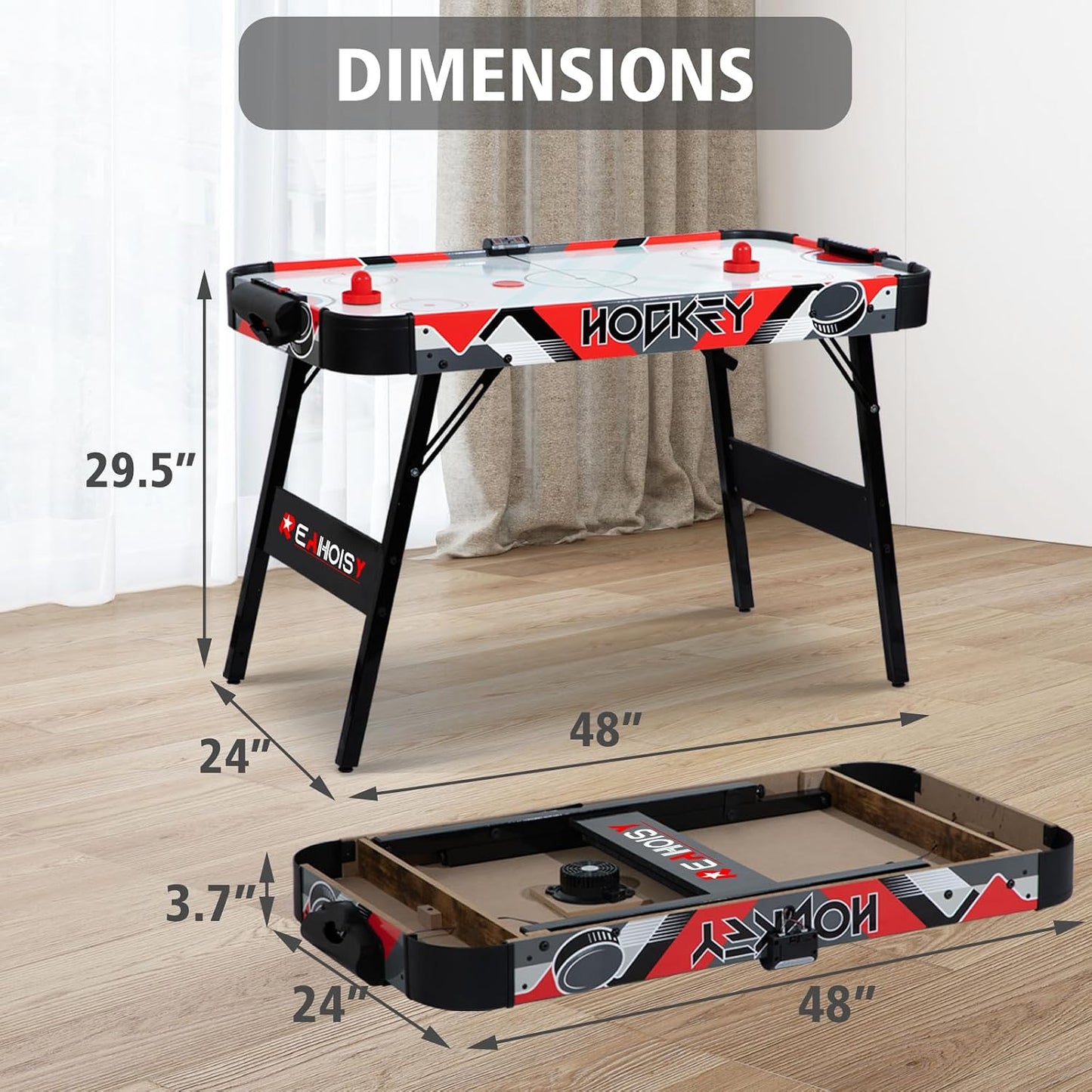 Foldable Air Hockey Table, Folding Indoor Hockey Game Table with Powerful Motor, Accurate Digital LED Scoreboard, Includes 2 Pucks and 2 Pushers, Perfect for Kids and Adults — product view 6