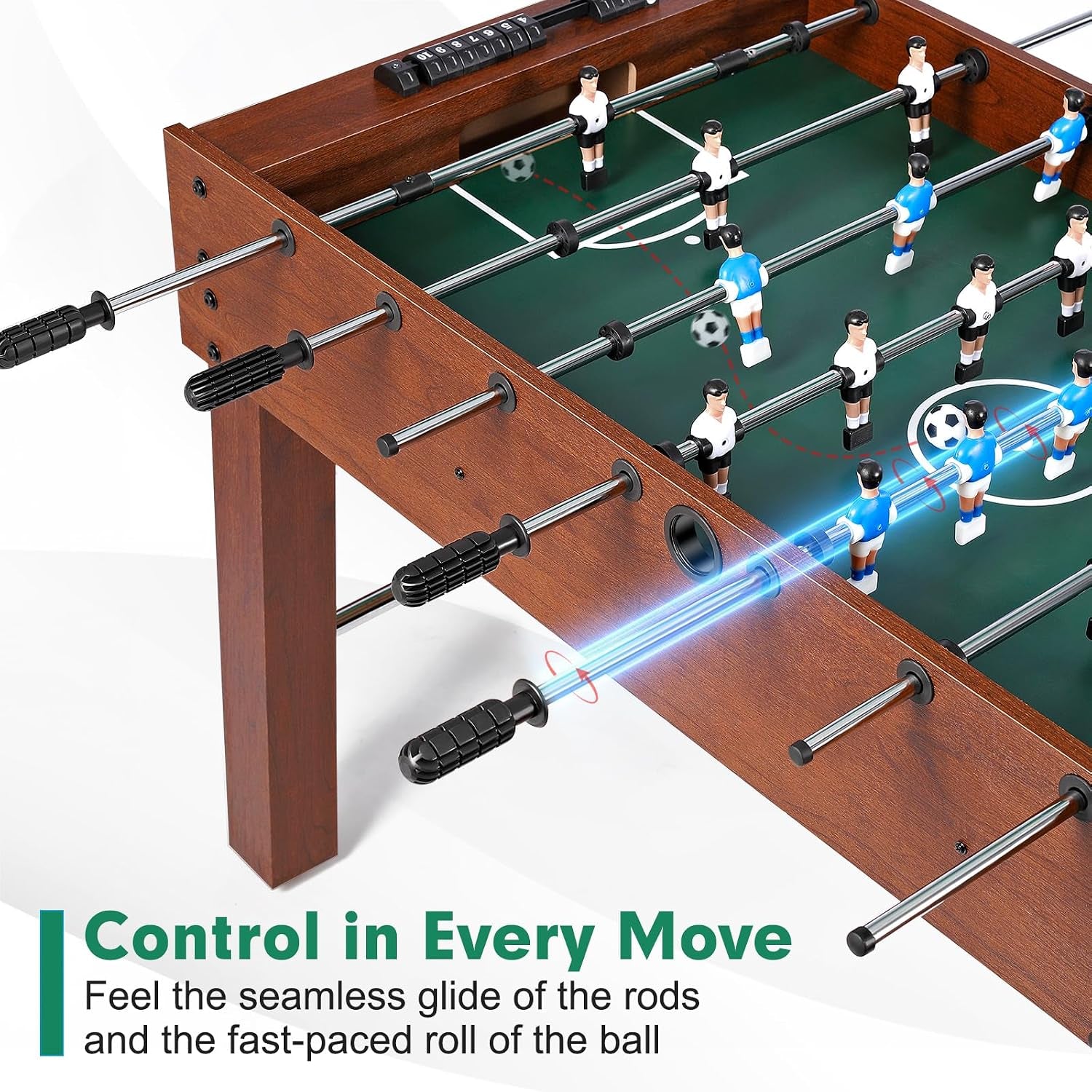 Foosball Table, Competition-Sized 48In and 55In Game Table for Home & Game Room – Includes 2 Balls & 2 Cup Holders – Classic Indoor Soccer Game — product view 4