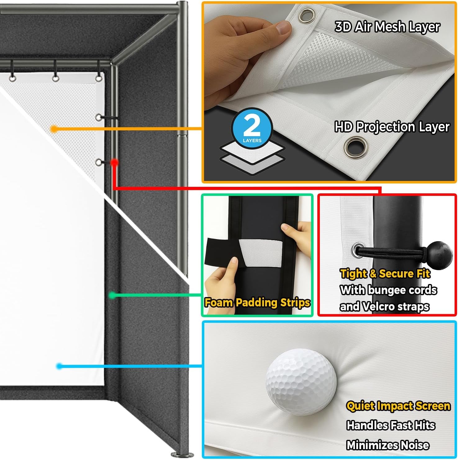 Golf Simulator Enclosure Kit 10 X 8 Ft with 4K-Ready Impact Screen — product view 5