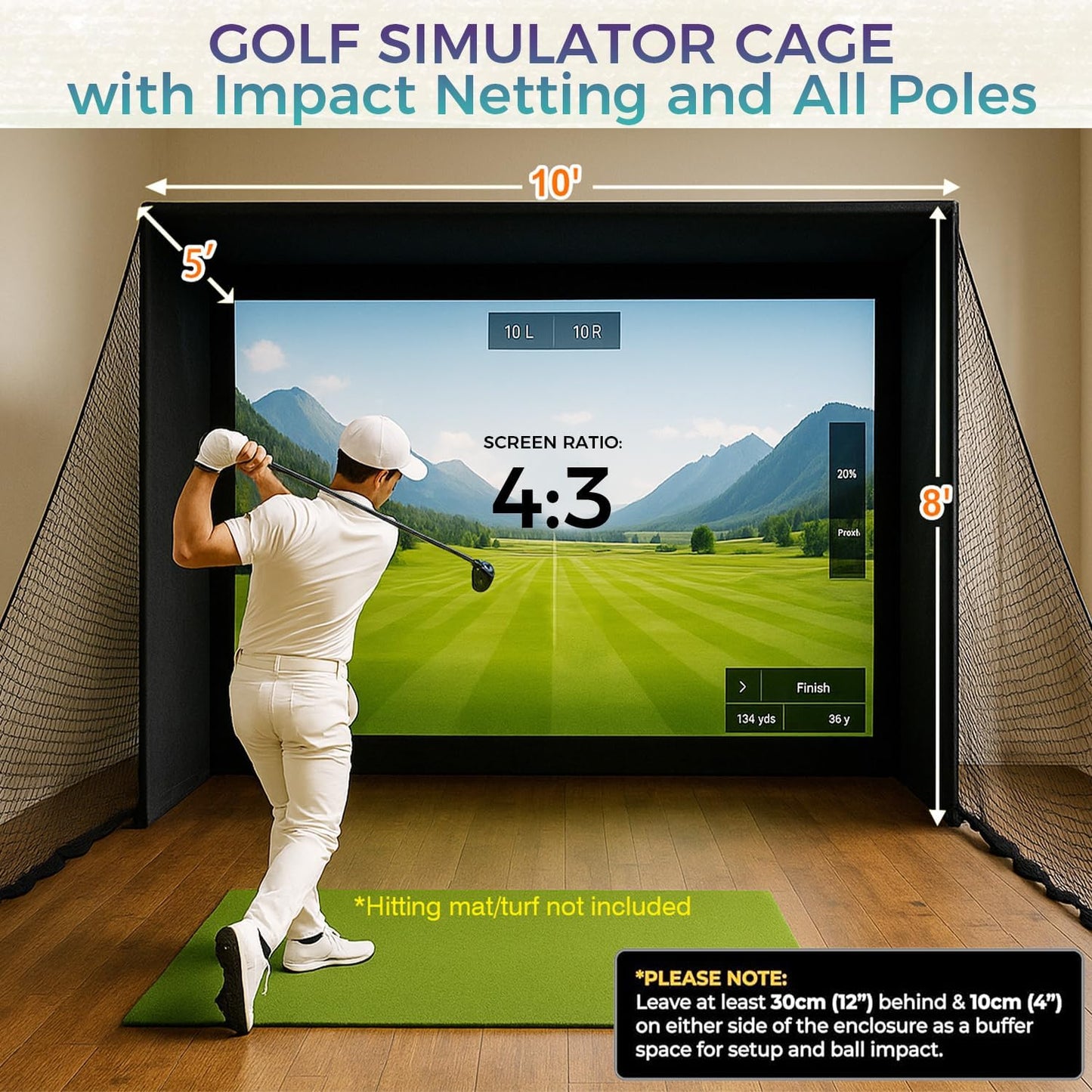 Golf Simulator Enclosure Kit 10 X 8 Ft with 4K-Ready Impact Screen — product view 7